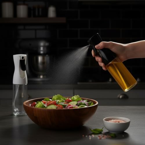 1 Adet Cam Sprey Yağlık, 225 ml Yağ ve Sirke Püskürtücü, Büyük Boy, Çok Amaçlı Mutfak Gereci, Airfryer İçin İdeal (Siyah & Beyaz) (BEYAZ)