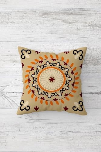 Alternative view of Etnik Desenli Bohemian Gizli Fermuarlı Kırlent Kılıfı Koltuk Yastık Kılıfı Takım(4adet), Turuncu-Kahve Bej 45 x 45