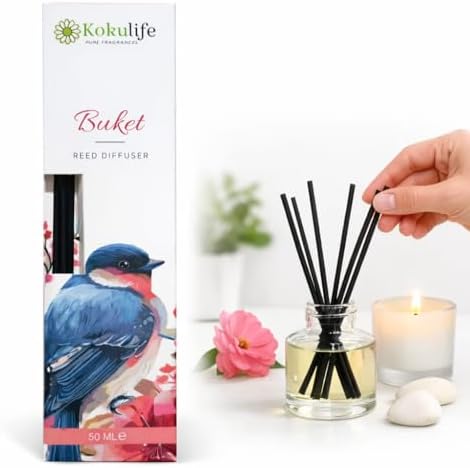 Alternative view of Buket Reed Diffuser Oda Kokusu 50 ML, Çubuklu Ortam Kokulandırıcı, Uzun Süre Kalıcı Ev Ofis Banyo Salon Koku Difüzörü, Dekoratif Cam Şişe Aromaterapi Ev Parfümü