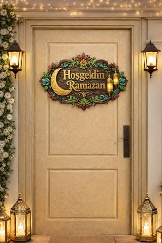 31-19 cm Hoş geldin Ramazan Dekorlu Ahşap Kapı Süsü, Ramazan Süsleri, Ramazan Tavan Süsü 2026 - Görsel 3