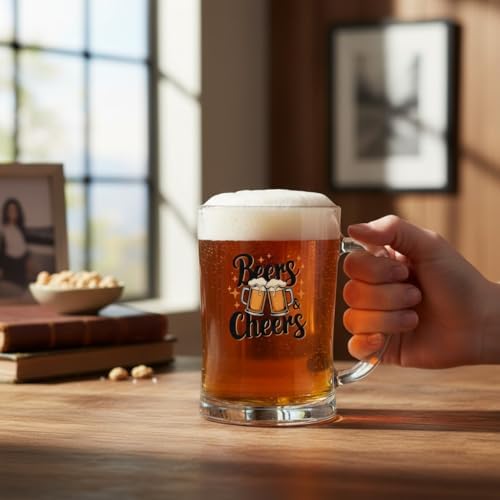 Büyük Boy Renkli Beers Cheers Baskılı Cam Bira Bardağı Beer Glass Mug 600 ml