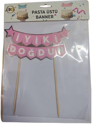 İyi Ki Doğdun Pasta Üstü Banner, Pembe ve Altın Renk, 18x7 cm
