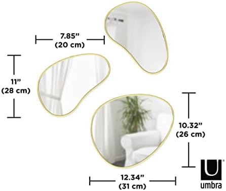 Umbra Hubba Pebble Duvar Montaj Aynaları, 3'lü Set, Pirinç - Görsel 3
