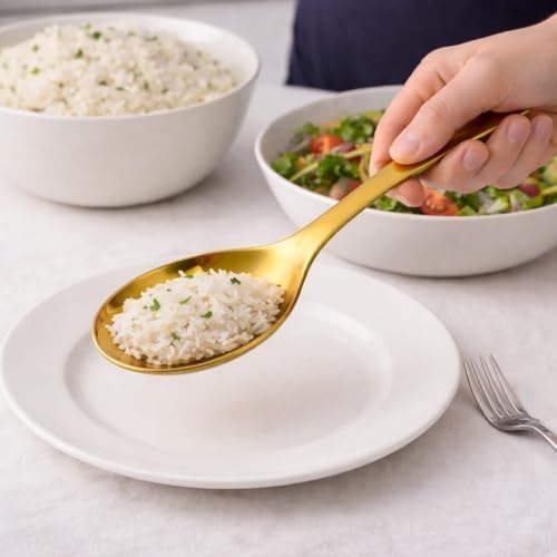 Altın Renk Paslanmaz Çelik Kaşık, Modern ve Lüks Tasarım, Ergonomik Tutuş, Dayanıklı Çelik Yapı, Şık Sunumlar, Sofra Servisi, Restoran ve Günlük Kullanım İçin Premium Kalite