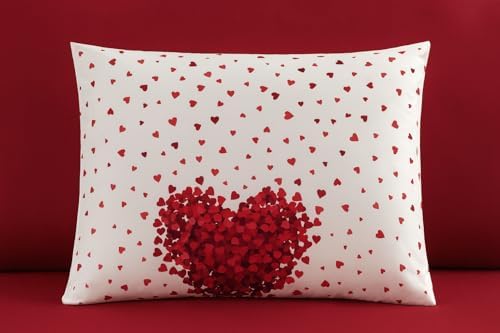 Lüks%80 Pamuklu Çift Kişilik Nevresim Takımı Seti Yorgan Kılıfı Kırmızı KALP Desen 220x200 cm + Lastikli Battal Boy Çarşaf 180x200x30 cm +2 Yastık Kılıflı 50x70 cm - Görsel 3