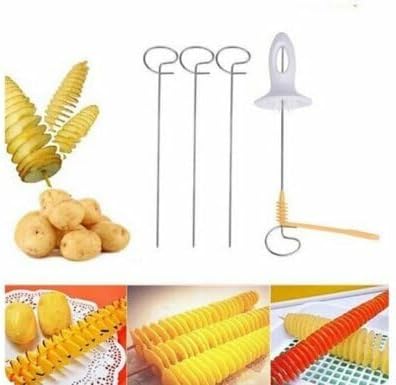 Spiral Patates Dilimleyici Seti, Paslanmaz Çelik Şişler ve Kesici ile Patates Twister Makinesi