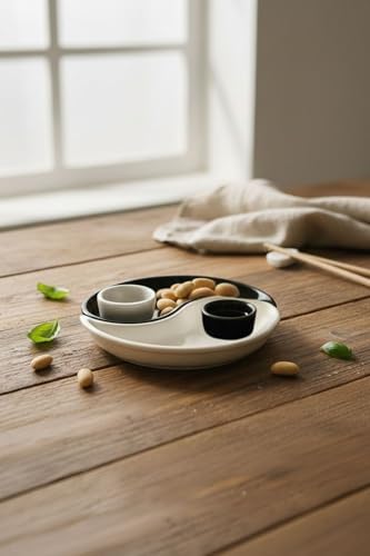 Yin & Yang 2'li Özel Tasarım Sosluklu Kahvaltılık Tabağı Sosluk Çerezlik Kase Dekoratif Tabak 20 cm