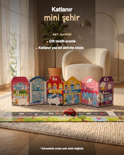 Alternative view of Tots & Folks ABC Town Yaz Sil Eğitici Kitap ve Alfabe Puzzle Yapboz Seti, 24 Büyük Parça, Okul Öncesi Aktivite, 3+ Yaş, İngilizce İçerik