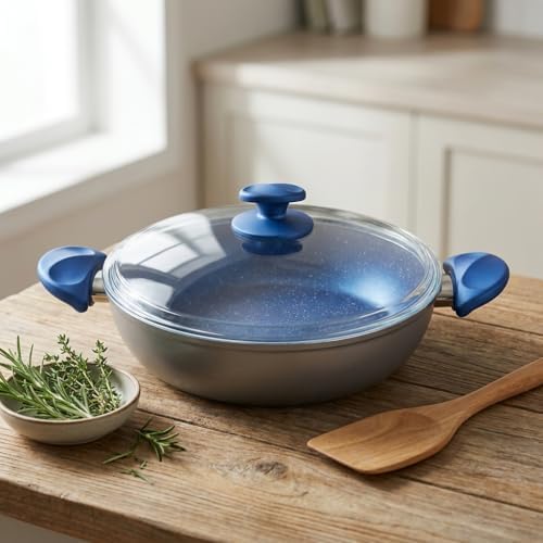 Alternative view of Argos 26 cm Karnıyarık Tenceresi - Gri Gövde ve Mavi Kırçıllı Özel Kaplama - Ergonomik Tasarımlı - Cam Kapaklı