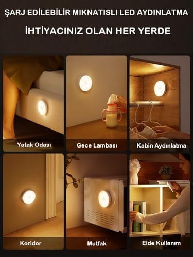 Alternative view of 2'li Set Kabin Led Hareket Sensörlü Hero LED Kabin Işığı - 4000K Doğal Beyaz, USB Şarjlı, Mıknatıslı Yapışkanlı Montaj – Dolap İçi, Mutfak, Merdiven ve Gardırop İçin Kablosuz Gece Lambası