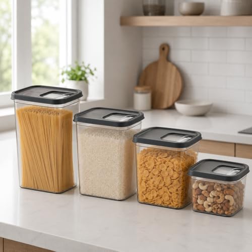 Alternative view of Sürgülü Kapaklı Saklama Kabı Seti, 7 Litre, 4 Farklı Boyut, Büyük Küçük Boy Gıda Erzak Depolama Kutusu, Plastik Mutfak Düzenleyici Organizer, Kolay ve Zahmetsiz Kullanım (0,8/1,6/2,4/3,16 L)