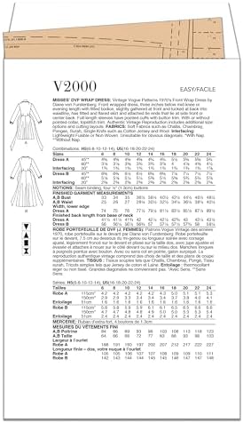 Vogue V2000U5 Misses' Wrap Elbise Dikiş Desen Paketi, Diane Von Furstenberg, Tasarım Kodu V2000, 16-18-20-22-24, Çok Renkli