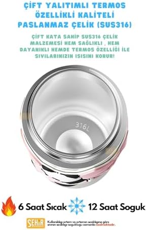 Alternative view of Diller 480ml Sevimli Hayvanlar Süslü Pipetli/Pipetsiz El Askılı Paslanmaz Çelik Termos (Pembe Panda)
