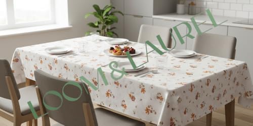 LOOM & LAUREL Baskılı Yıkanabilir Masa Örtüsü Mutfak Bahçe Piknik Masa Örtüsü Kahverengi Ağırlıklı Çiçek Desenli (140x140) - Görsel 2