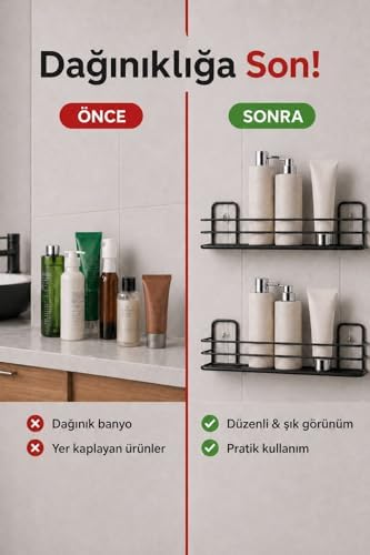 Alternative view of Ömür Boyu Paslanmaz Yapışkanlı Banyo Düzenleyici Şampuanlık Duş Rafı 2 Adet Siyah Tş-01