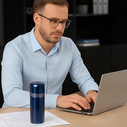 Alternative view of 500 ml Gümüş - Mavi - Pembe Paslanmaz Çelik Termos – Çift Katmanlı Vakumlu, 24 cm, Isı Yalıtımlı Sızdırmaz Seyahat ve Ofis Matara (Mavi)
