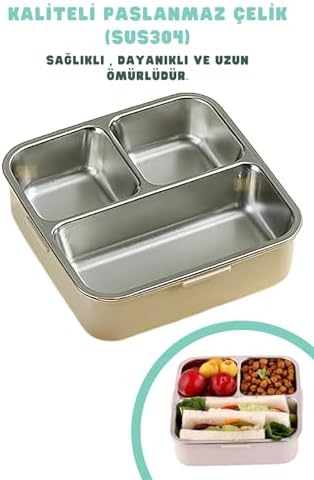 Alternative view of 1120ml Lunchbox Dinozor Desenli Tek Katlı 3 Bölmeli Paslanmaz Çelik Sefer Tası Yemek Kutusu (Yeşil)
