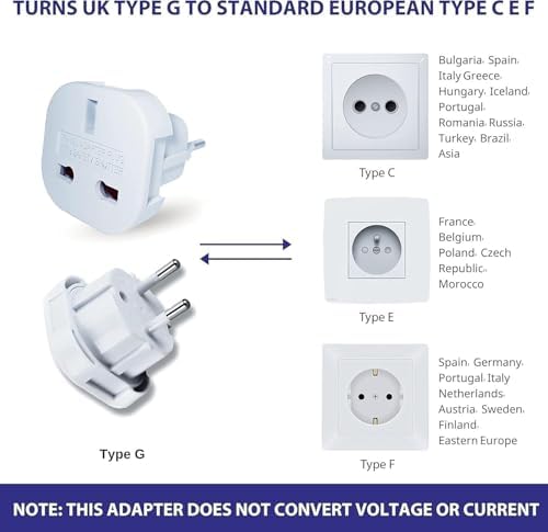 Alternative view of İngiltere’den AB’ye Seyahat Adaptörü, UK G Tip 3 Pin’den Avrupa E/F Tipi 2 Pin Priz Dönüştürücü, Güvenlik Kilitli, 240V 10A, 16A, Fransa, Almanya, Hollanda, Polonya, İsveç Uyumlu