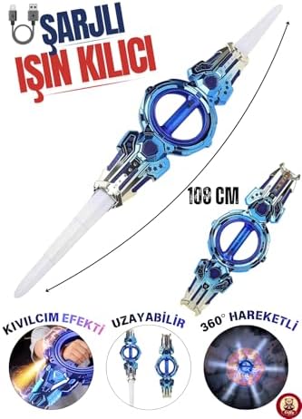 Oyuncak +14 Yaş Kıvılcım Efektli 360° Derece Dönen RGB 108 CM Kılıç Şarjlı Ses Efektli Işıklı Anime Kılıcı