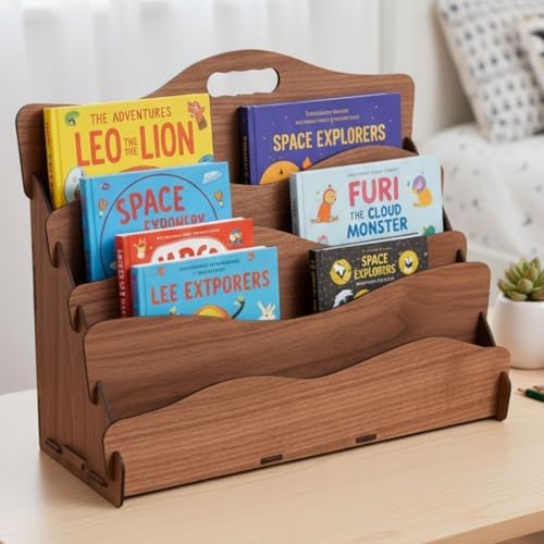 Alternative view of Carry Montessori 4 Raflı DALGALI Ahşap Mini Kitaplık -Çocuk Odası Kitaplık - Çocuk Kitaplığı - Bebek & Çocuk Odası için Mini Kitaplık- Çocukların kolay erişebileceği kitaplık -(CEVİZ)