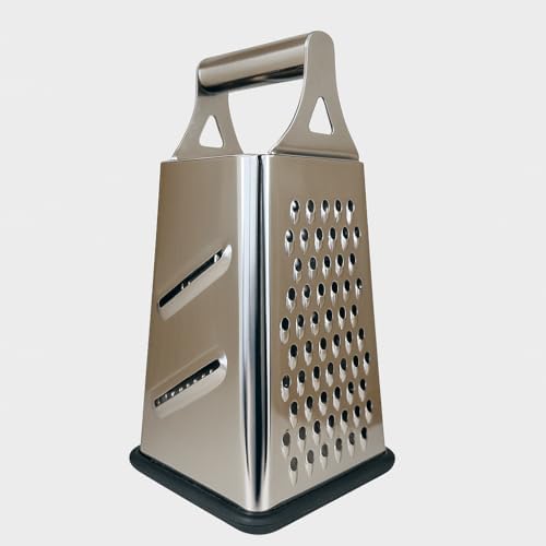 Paslanmaz Çelik 4 Taraflı Rende – 24 cm | Çok Amaçlı Mutfak Rendeleme Aracı | Peynir, Sebze, Meyve ve Patates için | Kaymaz Tabanlı & Ergonomik Saplı