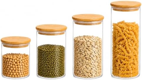 Alternative view of Bambu Kapaklı Cam Saklama Kavanozu Seti, 4'lü, 200ml, 250ml, 300ml, 390ml, Borosilikat Cam, Sızdırmaz Silikon Conta