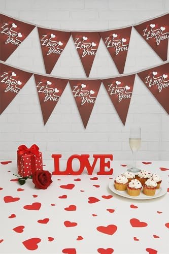 I Love You Temalı Kırmızı Beyaz Üçgen Flama Bayrak, Romantik Parti Dekorasyonu, Sevgililer Günü Süslemesi - Görsel 3