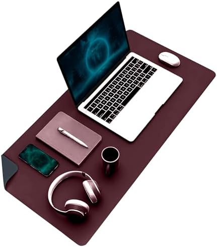 Alternative view of Çift Renk Dikişli PU Deri Masa Matı 80x40 Cm Mousepad, Su Geçirmez Masa Sümeni, Çift Taraflı Kullanım, Dizüstü Bilgisayar/Ofis/Ev için, Kaymaz Taban (Bordo Ve İndigo Mavisi)