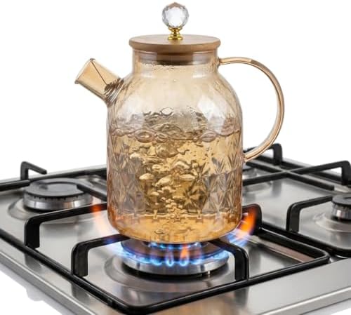 Lusterli Borosilikat Cam Sürahi - Isıya ve Ateşe Dayanıklı, Bambu Kapaklı ve Kulplu Şık Sürahi (1.6 Litre)