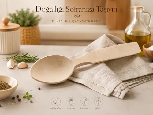 El Yapımı Ahşap Yemek Kaşığı, Doğal Kayın Ağacı, Kimyasal İçermez, Düğünler için Oyun Kaşığı olarak da kullanılabilir