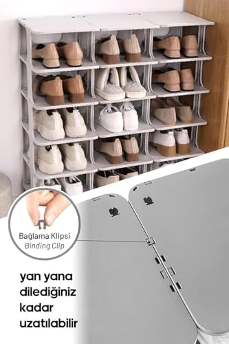 Modern 5 Katlı Ayakkabılık, Portatif Ayakkabı Rafı, Kolay Kurulum, 76x24.5x27.5 cm, 6 Raf ve Destek Parçaları ile (BEYAZ) - Görsel 3