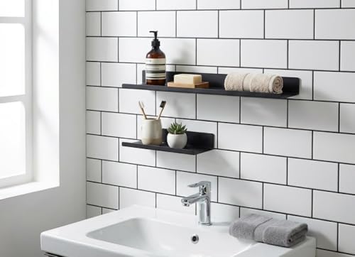 2'li Yapışkanlı Siyah Metal Banyo Rafı Seti – Suya Dayanıklı Paslanmaz Çelik Duş Organizeri – Delmeden Duvara Monte Şampuanlık Sabunluk Raf – Modern Mat Siyah Duş Rafı Takımı(2 Li Raf) - Görsel 3