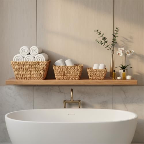 Alternative view of 3'lü Doğal Hasır Sepet Seti – Çok Amaçlı Banyo ve Mutfak Düzenleyici, Tutma Saplı Dekoratif Dikdörtgen Saklama Kutusu (Küçük-Orta-Büyük Boy) Dikdörtgen
