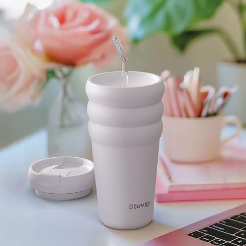 Alternative view of 3 Bubble Two-Cap Straw Tumbler Çelik Termos 600 ML Lilac Hint ST-245