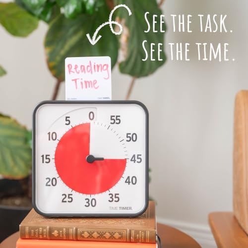 TIME TIMER ORİJİNAL Medium 19x19cm - 60 Dakika Görsel Analog Zamanlayıcı Saat - İsteğe Bağlı Akustik Alarm (Ses Kontrolü) Yüksek Sesli Tıklama Yok; Zaman Yönetimi Cihazı (Siyah)