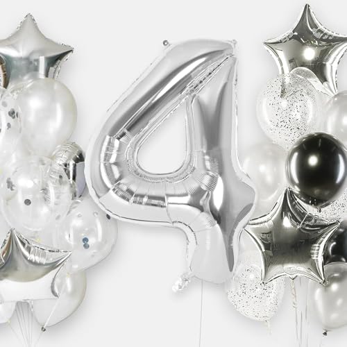 xesha 4 Rakamı Doğum Günü Balonu Yaş Günü Gümüş Renk Uçan Balon 102 cm Doğum Günü ve Parti Dekorasyonu Büyük Boy Folyo Helyum Uçan Balon Yaş 4 Sayısı - Görsel 3