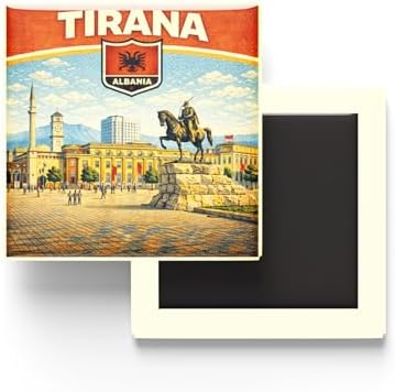 Arnavutluk Tiran Şehri Temalı Vintage Buzdolap Magneti – 9x9 cm