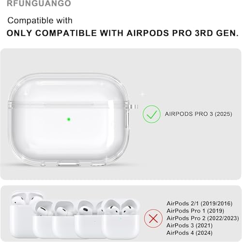 Soft Yumuşak Şeffaf Esnek Silikon Airpods Pro 3 ile uyumlu Kulaklık Kılıfı ve Karabina Anahtarlık (Şeffaf, Airpods Pro 3)