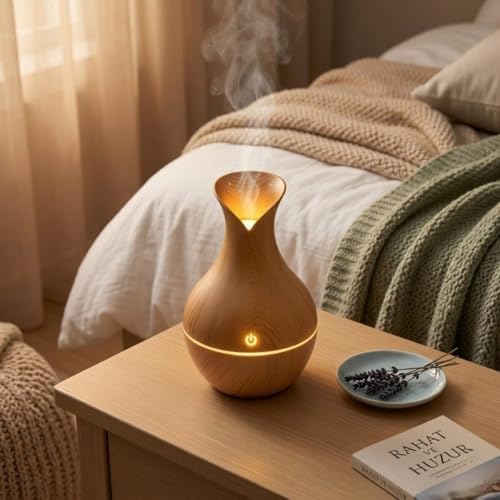 Ultrasonik Hava Nemlendirici ve Aroma Difüzörü, Ahşap Görünümlü, 15 cm Yükseklik, 10 cm Genişlik - Görsel 3