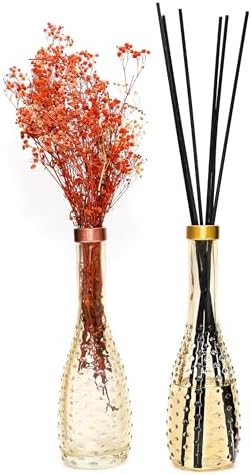Bakır Boyunlu Amber Kabartmalı Ince Cam Vazo (26 CM)