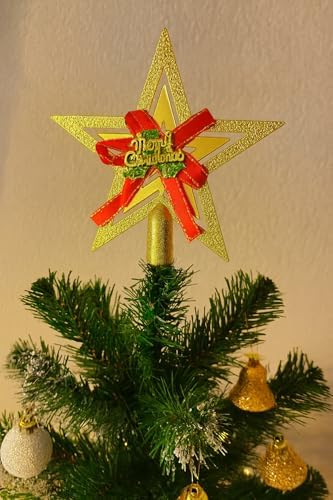Alternative view of Yılbaşı Ağacı Yıldızı Gold Kırmızı Kurdelalı Merry Christmas Yazılı Yılbaşı Süsü