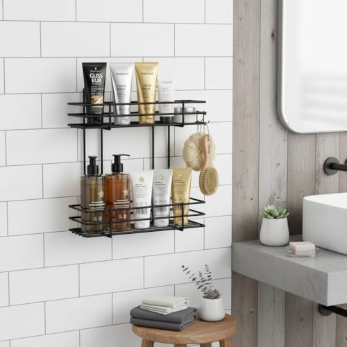 Yapışkanlı 2 Katlı Banyo Rafı Duş Şampuanlık Duvar Düzenleyici Organizer - Görsel 3