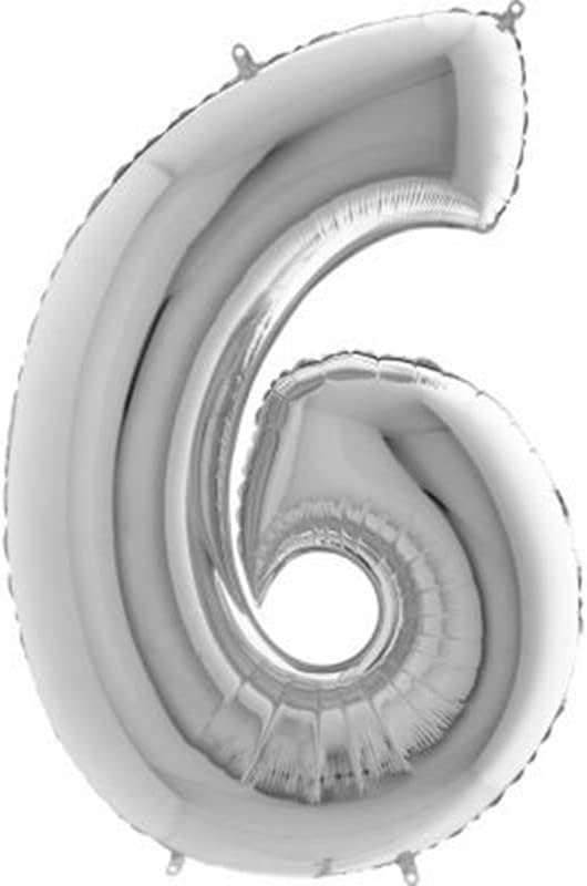 6 Rakamlı 16 İnç Gümüş Renk Folyo Balon 36 CM (Gümüş)
