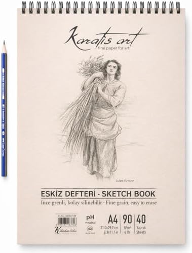 A4 Eskiz Defteri, İnce Grenli, Kolay Silinebilir pH Nötr Kağıt, Spiralli Sketch Book, 90 g/m², 40 Yaprak, Çizim ve Karakalem İçin - Görsel 3