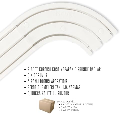 Alternative view of 3 Raylı Perde Rayı Korniş 90° Dönüş Köşe Aparatı