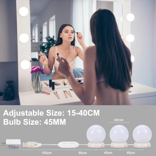 Senon Hollywood Tarzı Makyaj Aynası LED Işıkları 10 Ampul 3 Renk Tonu 10 Kademe Ayarlanabilir Parlaklık Yapıştırmalı Montaj Makyaj Ayması İçin 10 Led Lamba - Görsel 3
