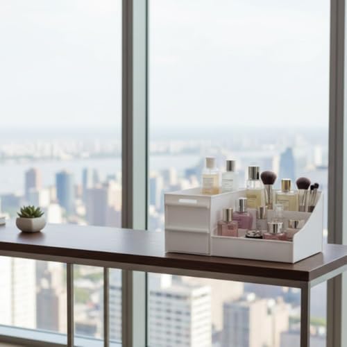 Çekmeceli Beyaz Organizer – Çok Bölmeli Masaüstü ve Makyaj Organizeri, Kozmetik, Ofis ve Banyo Düzenleyici, Dayanıklı Plastik, Modern Tasarım - Görsel 3