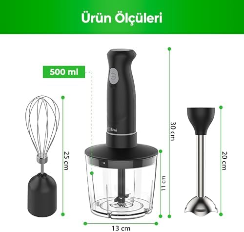 KC-8219H Güçlü 500W Siyah El  Seti – Parçalama ve Çırpma Deneyimi, Paslanmaz Çelik Bıçaklı 500 ml Hazne