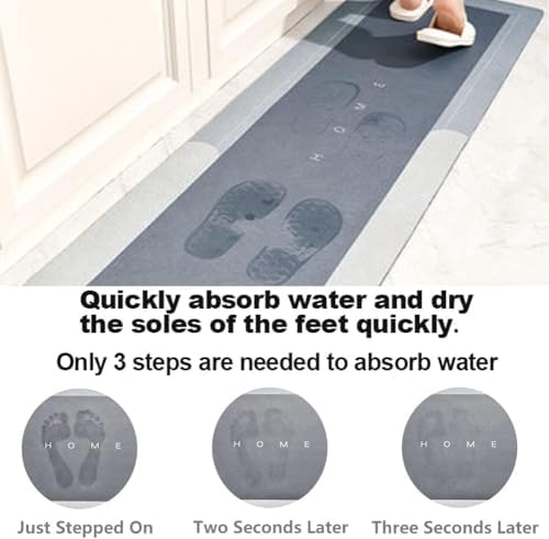 Alternative view of Banyo Paspası Halısı, Süper Emici Zemin Paspası Hızlı Kuruyan İnce Banyo Paspasları Halılar Kauçuk Kaymaz Alt Duş Halıları Duş Lavabo Küvet için 40 cm x 120 cm, Koyu Gri
