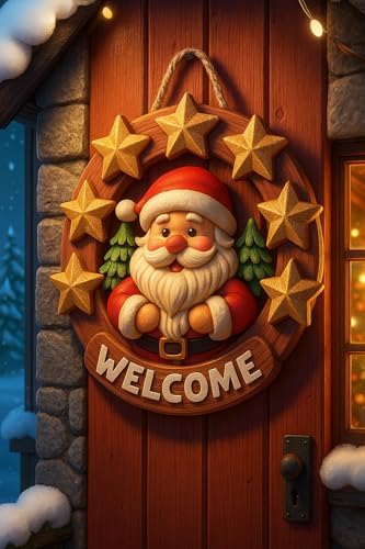 Yuvarlak Yıldızlı Ahşap Noel Kapı Süsü Yılbaşı Mazemeleri Yılbaşı Temalı Hediyeler 2026 (23-23 cm)